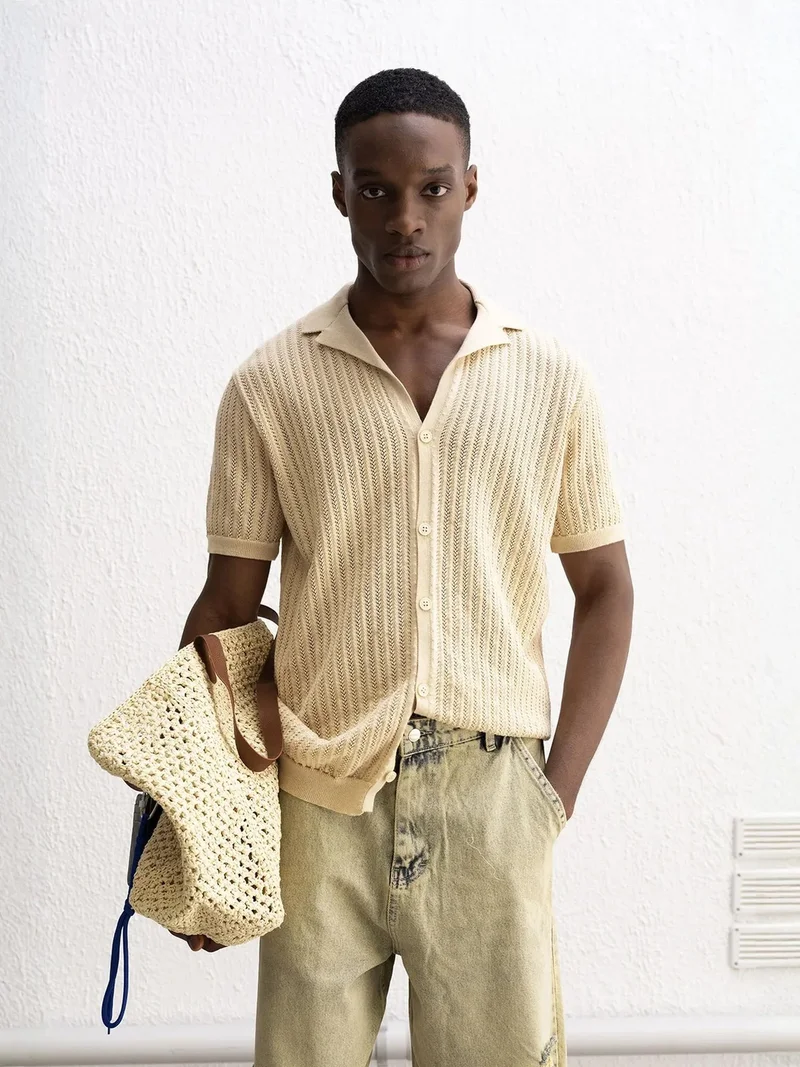 جيستو GIESTO Textured Cotton Shirt with Button Closure